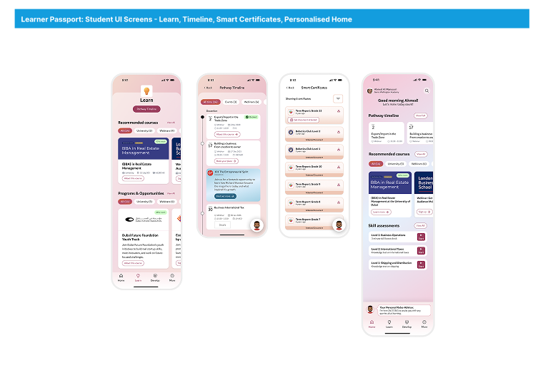 KHDA · learn, timeline, smart certificates and personalised home
